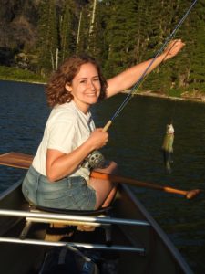 Mikayla Lewis trout fishing with Oregon fishing license